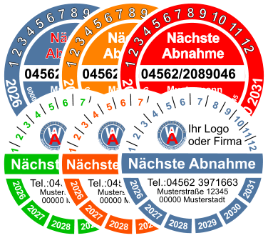 Nächste  Abnahme  1 2 3 4 5 6 7 8 9 10 11 12  2026  2027  2028  2029  2030 2031 04562/2089046     00000 Musterstadt Musterstraße 12345  Mustermann Heizung, Sanitär, Klima Nächste  Abnahme  1 2 3 4 5 6 7 8 9 10 11 12  2026  2027  2028  2029  2030 2031 04562/2089046     00000 Musterstadt Musterstraße 12345  Mustermann Heizung, Sanitär, Klima Nächste  Abnahme  1 2 3 4 5 6 7 8 9 10 11 12  2026  2027  2028  2029  2030 2031 04562/2089046     00000 Musterstadt Musterstraße 12345  Mustermann Heizung, Sanitär, Klima  1   2   3   4    5   6    7    8   9  10 11 12  Tel.:04562 3971663 Musterstraße 12345 00000 Musterstadt       2026    2027    2028    2029    2030    2031 Ihr Logo oder Firma  1 2 3 4 5 6 7 8 9 10 11 12     www.wartungs-aufkleber.de W A Nächste Abnahme   1   2   3   4    5   6    7    8   9  10 11 12  Tel.:04562 3971663 Musterstraße 12345 00000 Musterstadt       2026    2027    2028    2029    2030    2031 Ihr Logo oder Firma  1 2 3 4 5 6 7 8 9 10 11 12     www.wartungs-aufkleber.de W A Nächster Prüftermin  1   2   3   4    5   6    7    8   9  10 11 12  Tel.:04562 3971663 Musterstraße 12345 00000 Musterstadt       2026    2027    2028    2029    2030    2031 Ihr Logo oder Firma  1 2 3 4 5 6 7 8 9 10 11 12     www.wartungs-aufkleber.de W A Nächste Abnahme