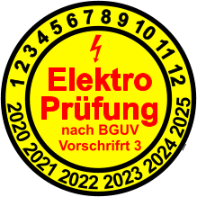1 2 3 4 5 6 7 8 9 10 11 12  2020 2021 2022 2023 2024 2025 Elektro  Prüfung nach BGUV Vorschrifrt 3